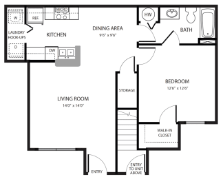 1 Bedroom Floor Plan at Brook Haven Apartments in Brooksville, FL