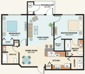 2 Bedroom Floor Plan at Grand Reserve Apartments in Zephyrhills, FL