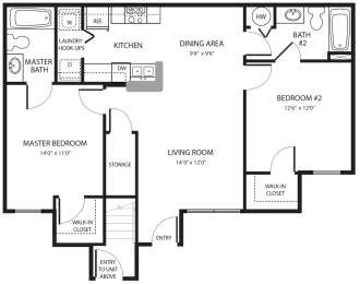 2 Bedroom Floor Plan at Brook Haven Apartments in Brooksville FL