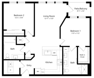 Two Bedroom Floor Plan | 1,026 Sq. Ft. at Waverly Terrace, Florida, 33617