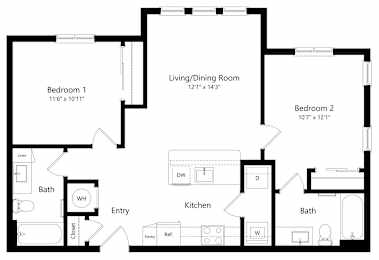 Two-Bedroom Floor Plan at Ivy Heights Apartments in A