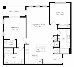 2-Bedroom Floor Plan at Ivy Heights Apartments in Austin TX