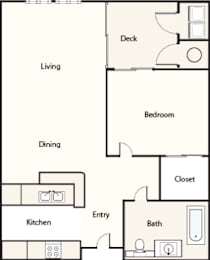 a floor plan of a house with a kitchen and a living room