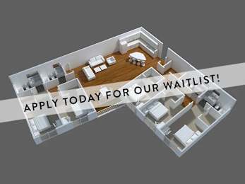 A 3D floor plan of a house with a banner that says "Apply Today for Our Waitlist!".