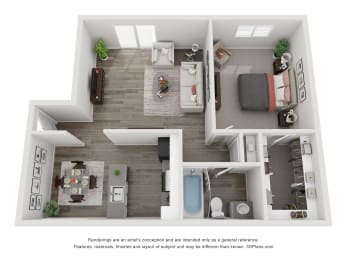 1 bed 1 bath Tahoe Floor Plan at 2300 West Apartments, Reno, NV, 89502