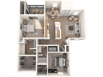 2 bed 2 bathroom Serrata Floor Plan | Village Oaks at Village Oaks Apartments, Texas, 78759