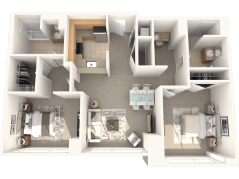 2 Bed 2 Bath 1070 SF Floor Plan at Residences at Manchester Place, Manchester
