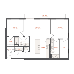 a floor plan of a small apartment with a kitchen and a living room at The Maven, Suwanee, GA