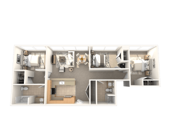 3 Bed 2 Bath 1298 SF Floor Plan at Residences at Manchester Place, Manchester, 03101