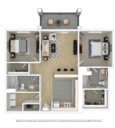 a furnished apartment with a bedroom and living room at The Station at River Crossing, Macon