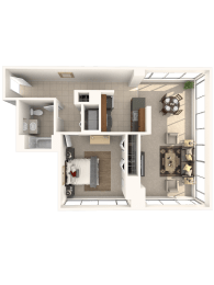 1 bed 1 bath Beecher Floor Plan at Hartford 21, Hartford, Connecticut