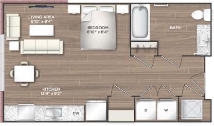 Studio F-A Floor Plan at 511 Meeting, Charleston, SC, 29403