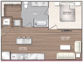 1T Floor Plan at 511 Meeting, South Carolina
