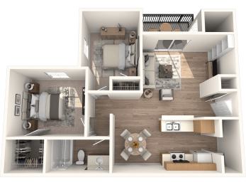 2 bed 1 bathroom Chestnut Floor Plan | Village Oaks at Village Oaks Apartments, Austin, 78759