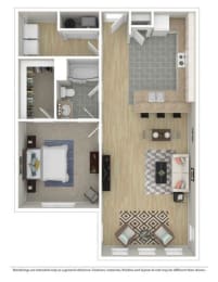 a bedroom with a bed and a mirror at The Station at River Crossing, Macon, Georgia