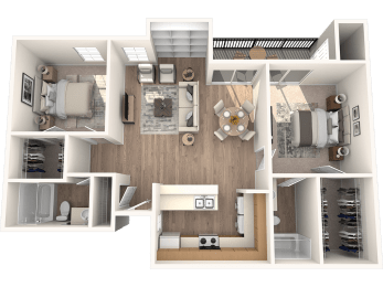 2 bed 2 bathroom Dogwood Floor Plan | Village Oaks at Village Oaks Apartments, Texas