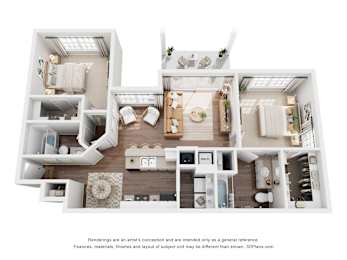 A 3D floor plan of a house with multiple rooms.
