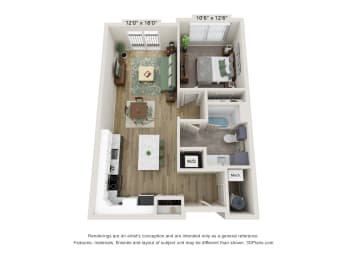 A1-K Floor Plan | 735 Sq. Ft. at Edgebrook Residences, New Hampshire, 03054