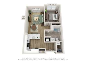 A1 (Age Restricted 55+) Floor Plan  | 735 Sq. Ft. at Edgebrook Residences, New Hampshire