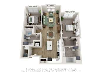 B1 Floor Plan | 1.091 Sq. Ft. at Edgebrook Residences, New Hampshire