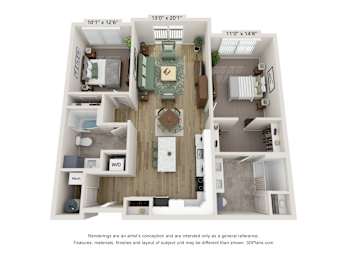 B2 Floor Plan | 1,122 Sq. Ft. at Edgebrook Residences, New Hampshire, 03054