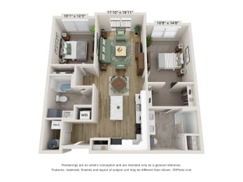 B3 Floor Plan | 1,074 Sq. Ft.at Edgebrook Residences, Merrimack New Hampshire