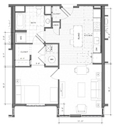 a floor plan of a one bedroom apartment