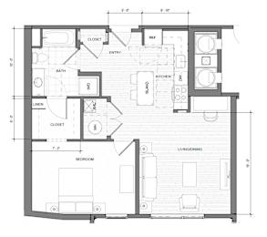 a floor plan of a one bedroom apartment