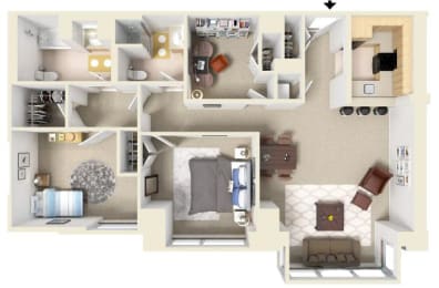 2 Bed 2 Bath 1118 SF Floor Plan at Residences at Manchester Place, Manchester