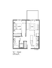 A floor plan of a one bedroom apartment.