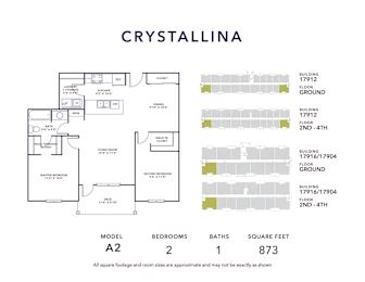 A floor plan for a property called Crystallina, showing the layout of the rooms and their approximate square footage.