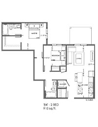A floor plan of a 'B4' 2 bed apartment sized 910 sq.ft.