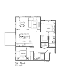 A floor plan of a one bedroom apartment.