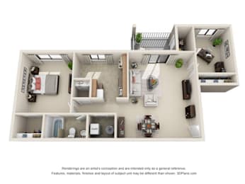 Floor Plan  1 Bedroom 1 Bath Small Den