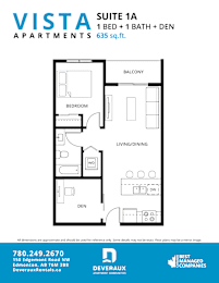1a Floor Plan at Vista Apartments at Edgemont, Edmonton, AB