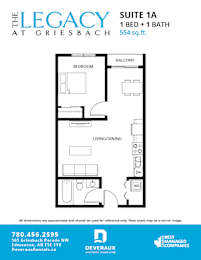 A floor plan for a suite at The Legacy at Griesbach.