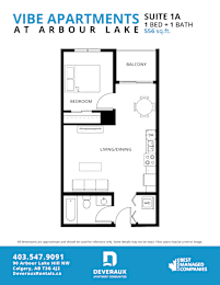 1a Floor Plan at Vibe Apartments at Arbour Lake, Alberta