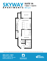 Floor Plan  a floor plan of a 1 bedroom unit at suite 14
