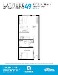  Floor Plan 1 Bedroom, 1 Bathroom