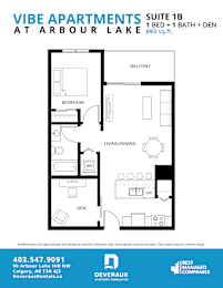 1b Floor Plan at Vibe Apartments at Arbour Lake, Alberta, T3G 4J2