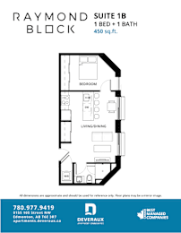 1B Floor Plan at Raymond Block, Edmonton