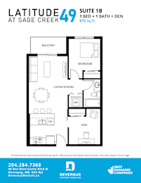  Floor Plan 1 Bedroom, 1 Bathroom + Den