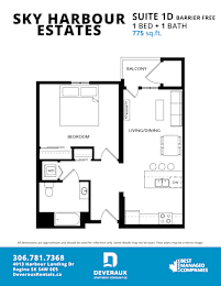 A floor plan for a suite at Sky Harbour Estates.