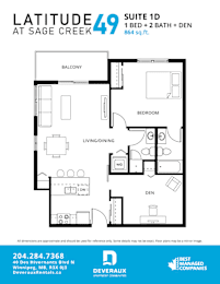  Floor Plan 1 Bedroom, 2 Bathroom + Den