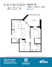 1G Floor Plan at Raymond Block, Edmonton, T6E 3R7