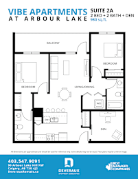2a Floor Plan at Vibe Apartments at Arbour Lake, Calgary, AB