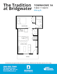  Floor Plan 1 Bedroom, 1 Bathroom Townhome