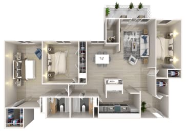 a floor plan of a two bedroom apartment with two bathrooms and a balcony at The Glendale Residence, Lanham, 20706