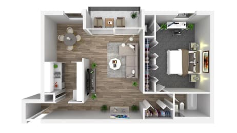 a 1 bedroom floor plan with a bathroom and a living room at Andrews Ridge Apartments, Suitland, MD
