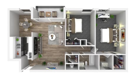 2 bed 1 bath floorplan at Andrews Ridge